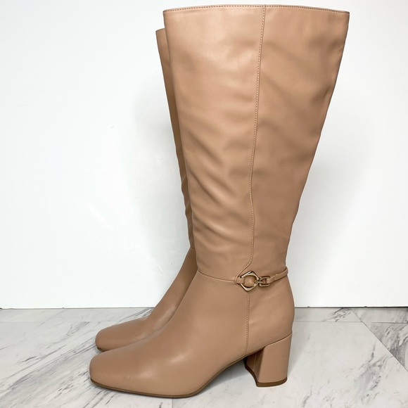 New! Naturalizer Waylon Tan Faux Leather Wide Calf Tall Boot 8M - Picture 1 of 15